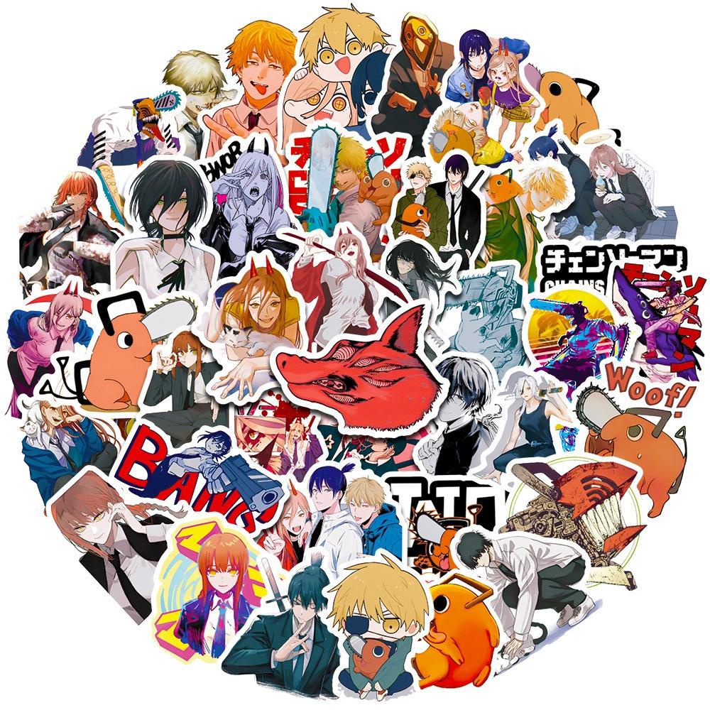 【 ELEGANT 】 Anime Chainsaw Man Stiker Graffiti Campur Scrapbook Koper Diary Stiker Handphone DIY Stiker Hias