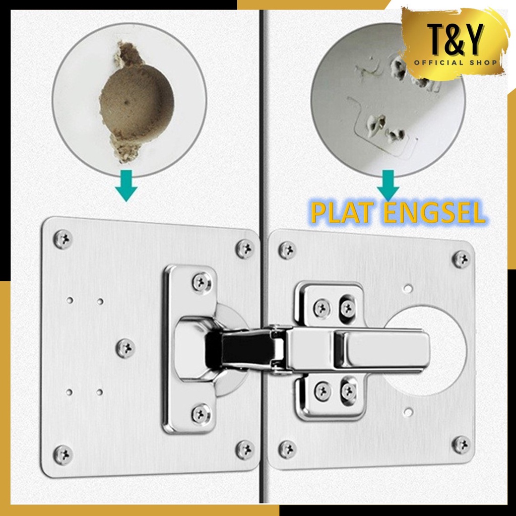 T&amp;Y Plat Perbaikan Engsel Rusak Keropos Pintu Lemari Plat Engsel Pintu Kabinet Plat Perbaikan Engsel Hanya Plat plus 6pcs baut