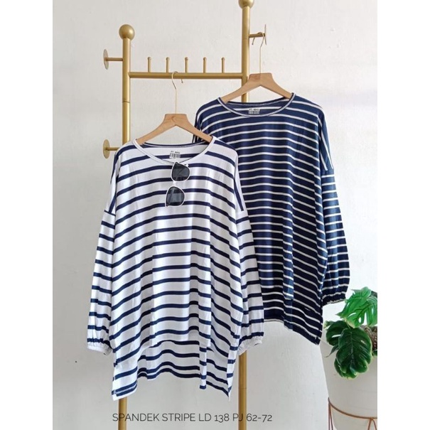 KAOS SPANDEK STRIPE JUMBO LD 138 / ATASAN WANITA / KAOS SANTAI / KAOS MURAH / BLOUSE JUMBO / OOTD HI