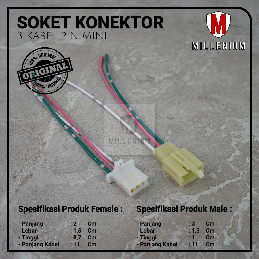 SOKET KONEKTOR / SOCKET SAMBUNG MOBIL MOTOR 3 PIN KECIL / MINI 1SET