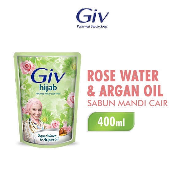 Giv White Hijab Sabun Mandi Cair Rose Water & Argan Oil Pouch 400 ml