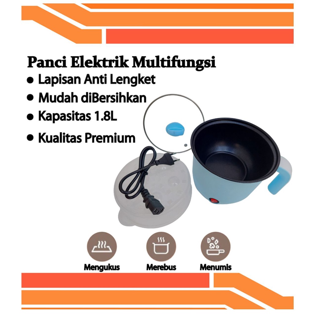 Panci Listrik 1,5 Liter 400 Watt Panci Elektrik Lapisan Keramik Anti-lengket Electric Pot Portable