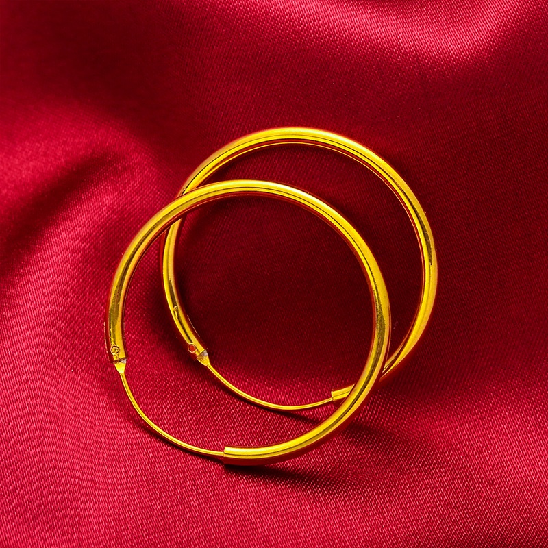 Goldkingdom Perhiasan Fashion Emas Asli Kadar 375 Bangkok Aksesoris Ready Stock Glossy Lebar 30mm Anting Lapis Emas Dengan Cincin Besar Untuk Pelangsing Wajah