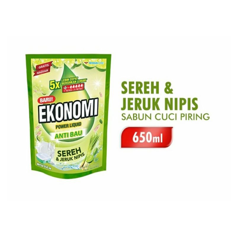 Ekonomi Pencuci Piring Power Liquid Sereh650mL