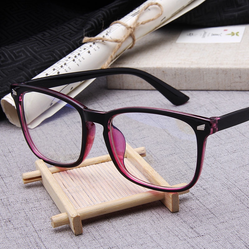 (YUZHU) Kacamata Komputer Anti Cahaya Biru Vintage Fashion Dua Warna Square Frame Eyeglasses Unisex