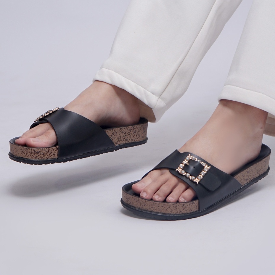 LAPEPA YUK - Dunkenstock TIMMY Sandal Wanita Slop Casual Size 36 - 40 Model Birken Sol Puyuh Sara Sara Sendal Cewek Kulit Santai Beleza Strap Gesper 1 Kristal Blink Empuk 37 38 39 Warna Hitam Soft Selop Anti Slip Original Shoes ORI Mall Official Store