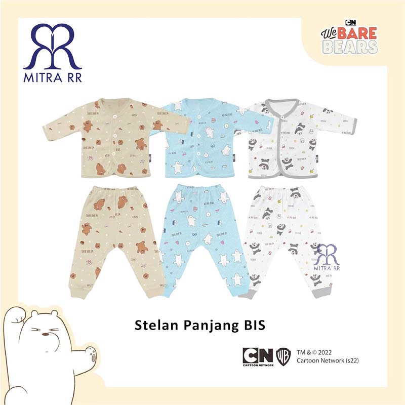 FLUFFY Stelan Oblong / Kancing Panjang Pendek WE BARE BEARS NB S M L (0-12 bulan) Setelan Baju Bayi 3 Pasang