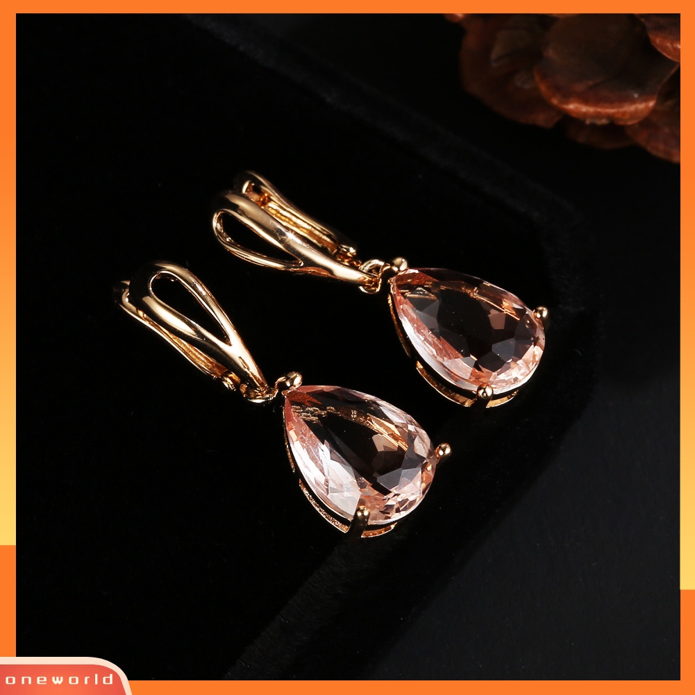 [WONE] Natal Lady Teardrop Faux Gemstone Hias Menjuntai Leverback Anting Hadiah Xmas