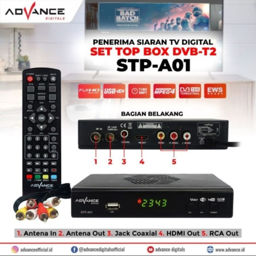STB tv digital - Set top box - STB tv digital advance DVBT2 A01 - receiver tv digital