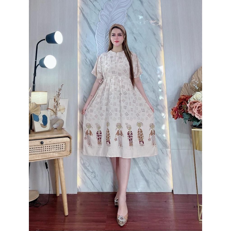 Chibi Daster Kekinian Jamu Gendong Dress Wanita Rayon Premium Lengan Pendek Baju Batik Harian Woman Clothes LD 110 cm