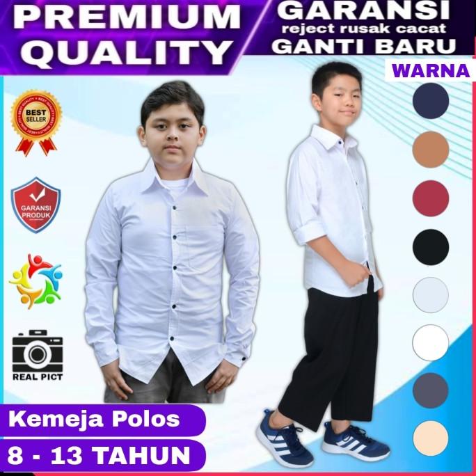 Baju Hem Kemeja Kemija Putih Polos Anak Laki Laki Cowok Lengan Panjang