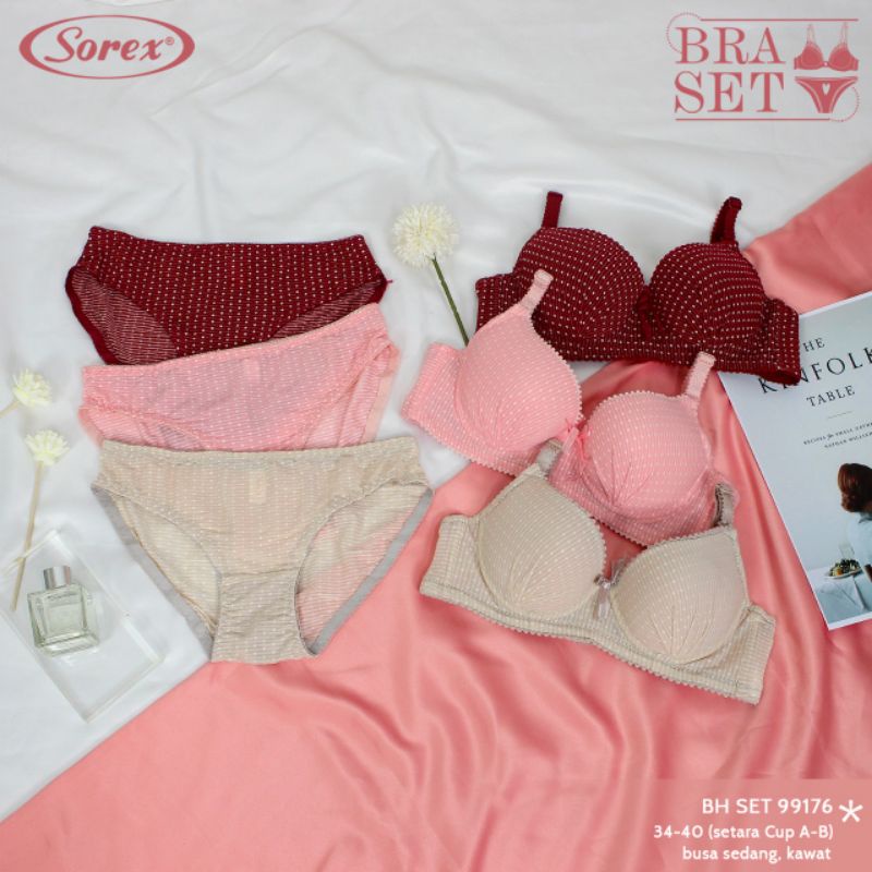 Sorex bra set 99176 BH+celana dalam, busa sedang kawat, cup 3/4( A to B) 34-40 motif polkadot