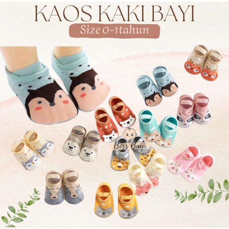 Kaos Kaki Bayi Strap Tali Karet + Antislip Motif Hewan