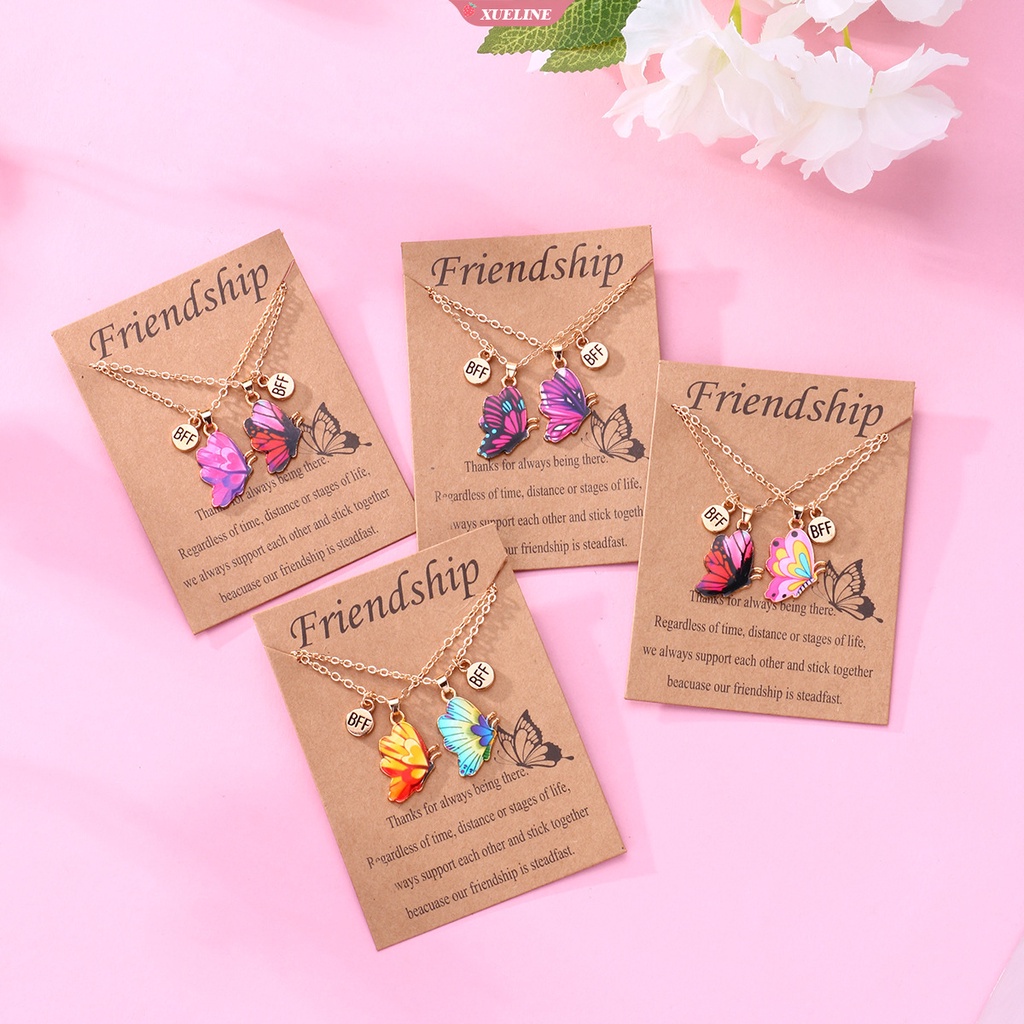 1pasang Kalung Liontin Kupu-Kupu Yang Indah Hadiah Istimewa Gadis Ibu Anak Perempuan Rantai Indah Cincin choke sister friend necklace set [ZXL]