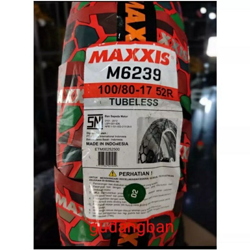 Ban tubeless Maxxis M6239 ukuran 100/80-17 52R ukuran ring 17