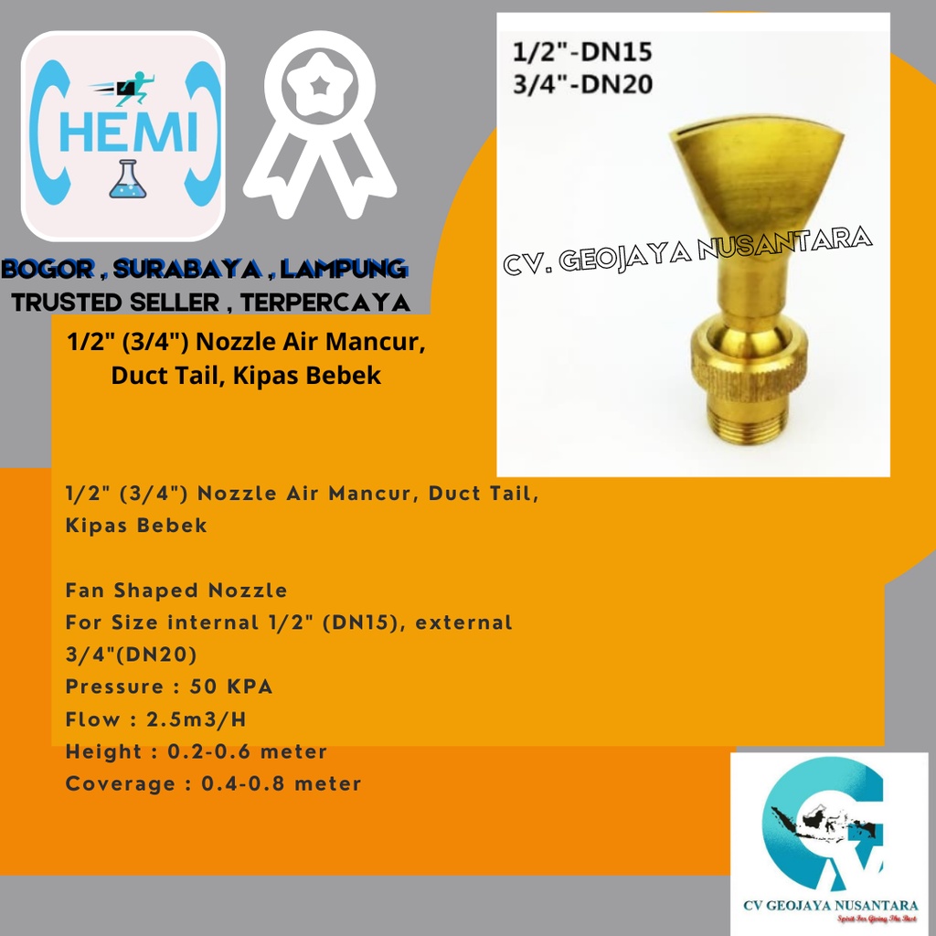 1/2" (3/4") Nozzle Air Mancur, Duct Tail, Kipas Bebek