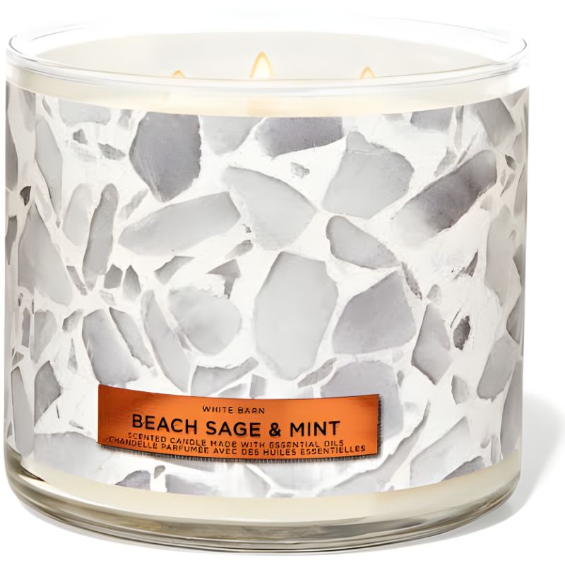 BATH &amp; BODY WORKS BBW BEACH SAGE &amp; MINT 3-WICK SCENTED CANDLE 411 G LILIN WANGI 3 SUMBU UKURAN BESAR PENGHARUM RUANGAN