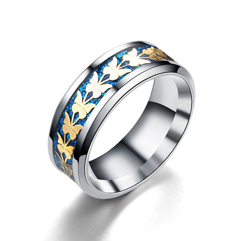 Korea Fashion Inlay Butterfly Rings Untuk Wanita Pria Hip Hop Pesta Perhiasan Hadiah Cincin Baja Titanium