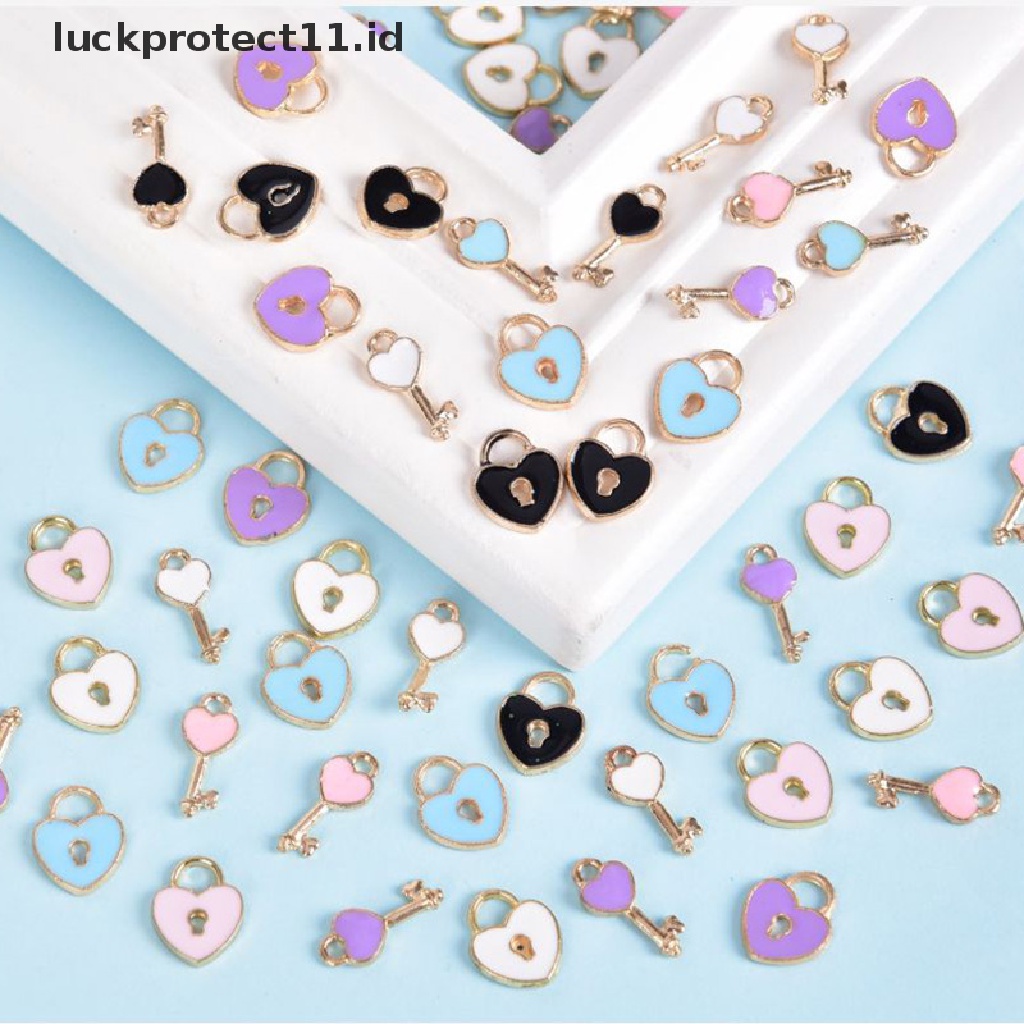 /Fashion Hot// Fashion// 10Pcs/Set Enamel Alloy Love Lock Kunci Ch Liontin Perhiasan DIY Membuat Kerajinan.