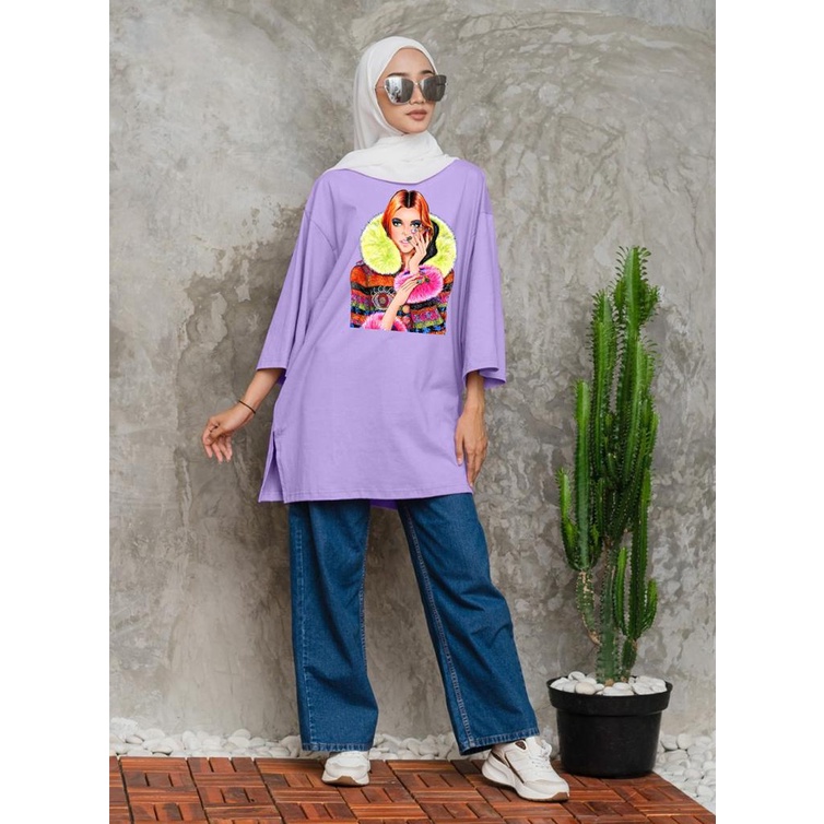 KAOS OVERSIZE TOP HIJAB WANITA BASIC DTF CEWEK SHAL / OVERSIZE SLIT BLOUSE GAMBAR DTF / DIGITAL PRINT