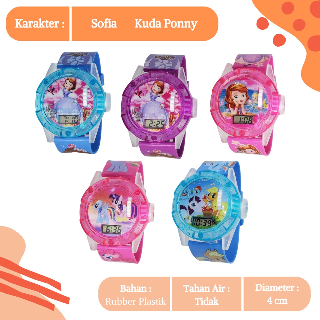 [COD] Jam Tangan Anak Laser Karakter Kartun Elsa Frozen Barbie Kuda Pony  Cewek Lampu Proyektor Melodi Seri 4