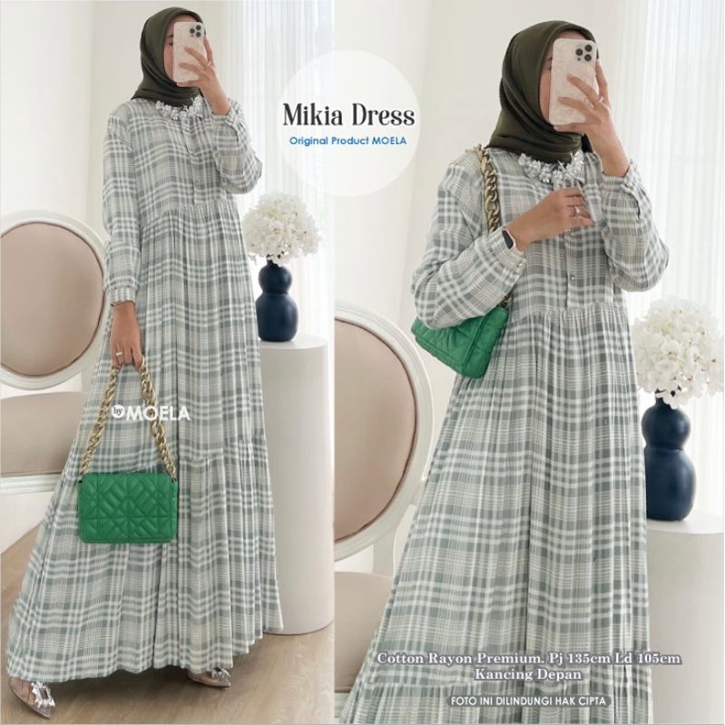 MIKIA DRESS BUNDA HILVA GAMIS MOTIF KOTAK-KOTAK BY MOELA MORIST MOLLI MOANA MOWMO RAYON PREMIUM ALLS