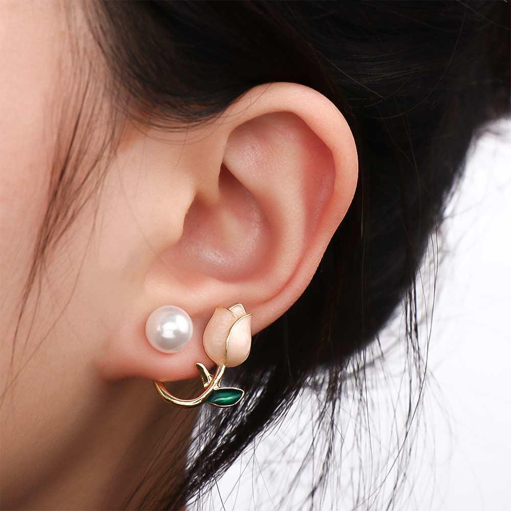 Needway Bunga Ear Studs Elegan Gaya Korea Gadis Hadiah Perhiasan Aksesoris Mutiara Imitasi Wanita Pearl Studs