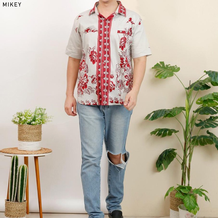 Evercloth Mikey Kemeja Batik Pria Lengan Pendek Hem Batik Cowok Baju Batik Laki-Laki Slim Fit Batik Couple Modern Seragam Keluarga Couple Kantor Sarimbit Katun Stretch