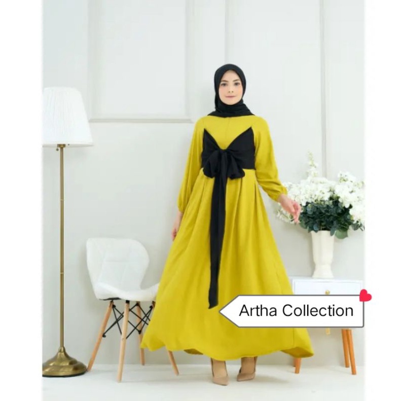 Gamis lesti busui kombi tali bahan crinkle airflow terbaru