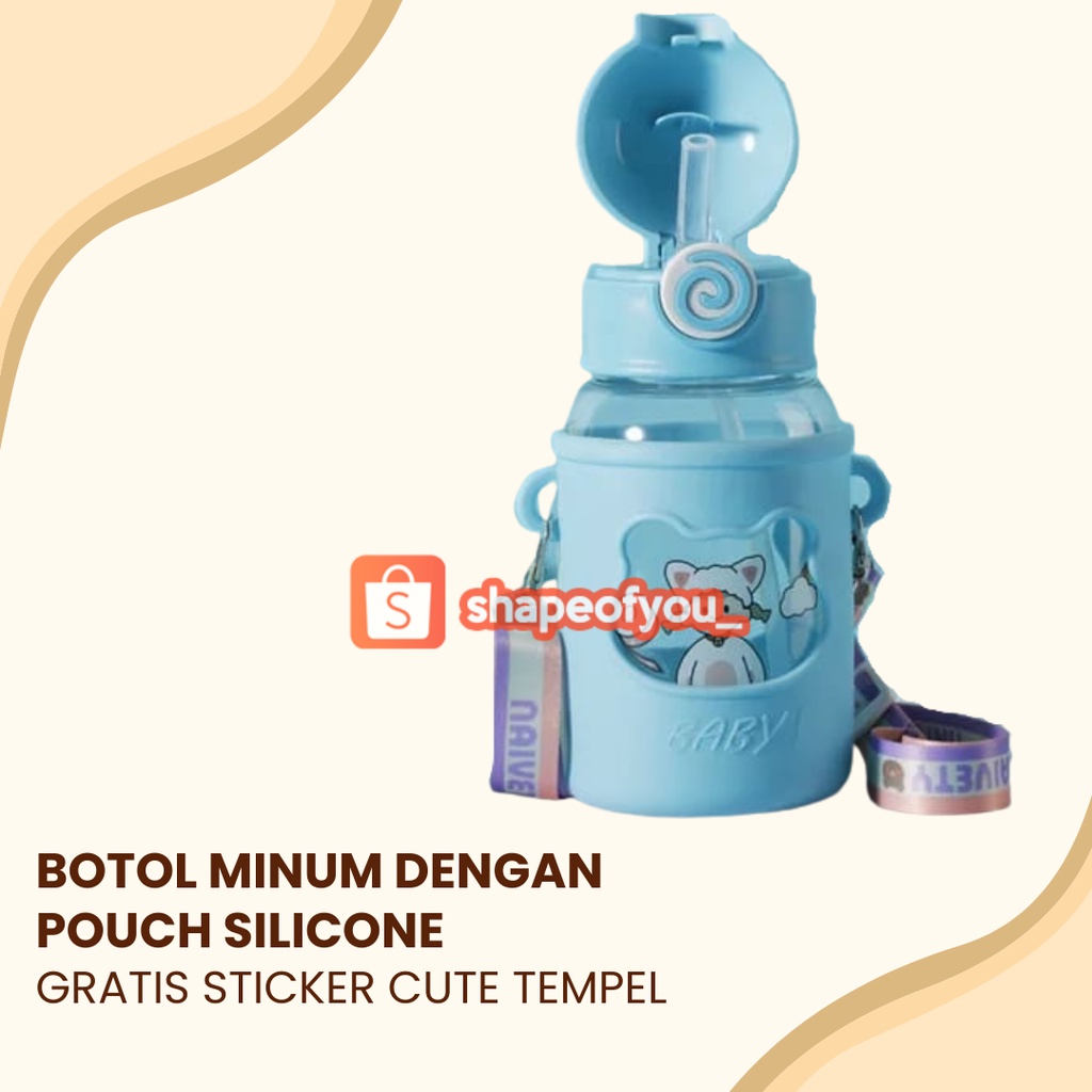 Botol Minum Anak Sedotan 600ml Pastel Motivasi Anak Sekolah korea VIRAL FREE STICKER 2D