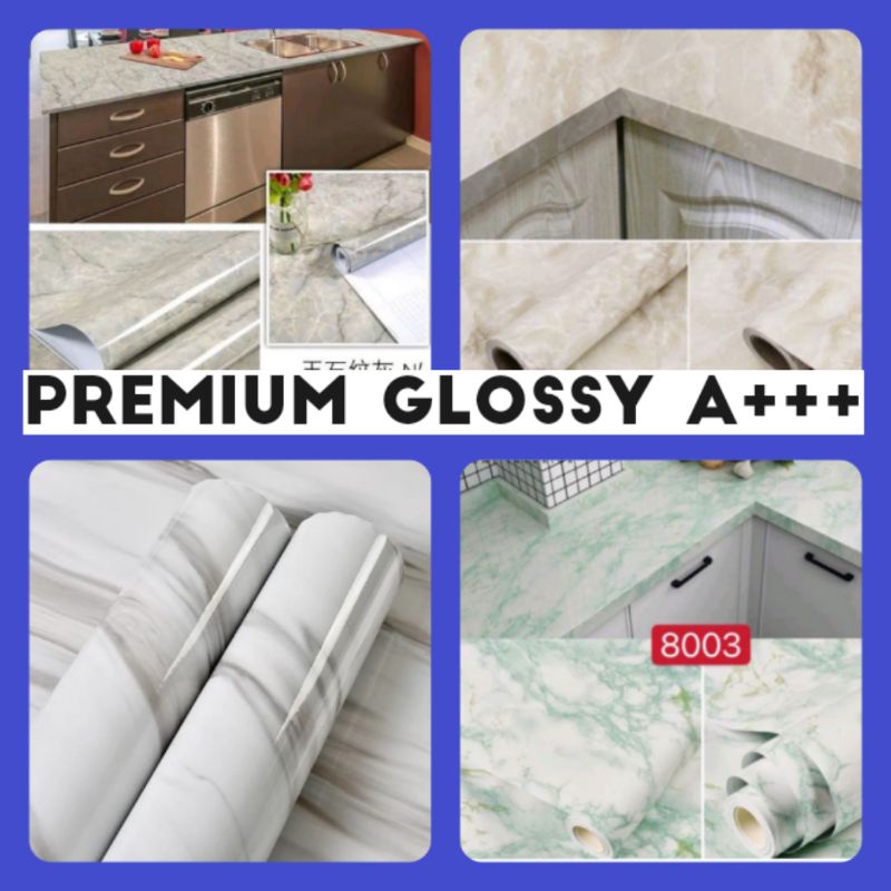 Wallpaper Marmer Glossy Wallpaper Motif Marmer Wallstiker Meja Stiker Dinding Dapur Stiker Kompor