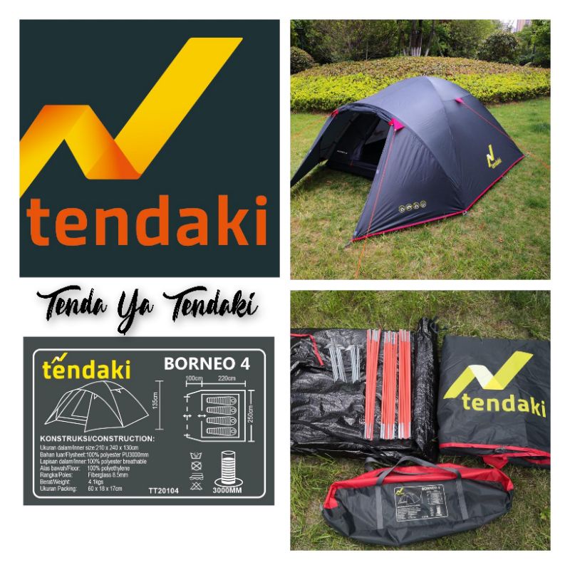 Tenda Camping Borneo 4 Orang TENDAKI NSM 4 Kapasitas 4 - 5 Orang Double Layer