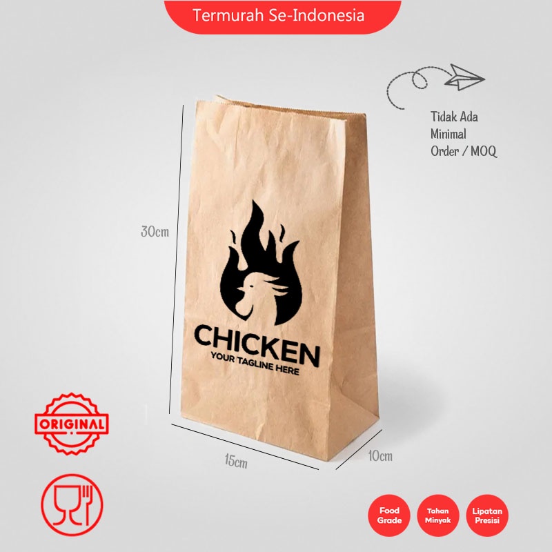 

(Custom) Kantong Kertas Makanan Bebas Desain Uk. 30x10x15 cm / Bungkus Makanan Kantong Kertas Chicken, Roti, Kue, Snake, Kebab, Gorengan / Kantong Kertas Coklat Bebas Desain Murah