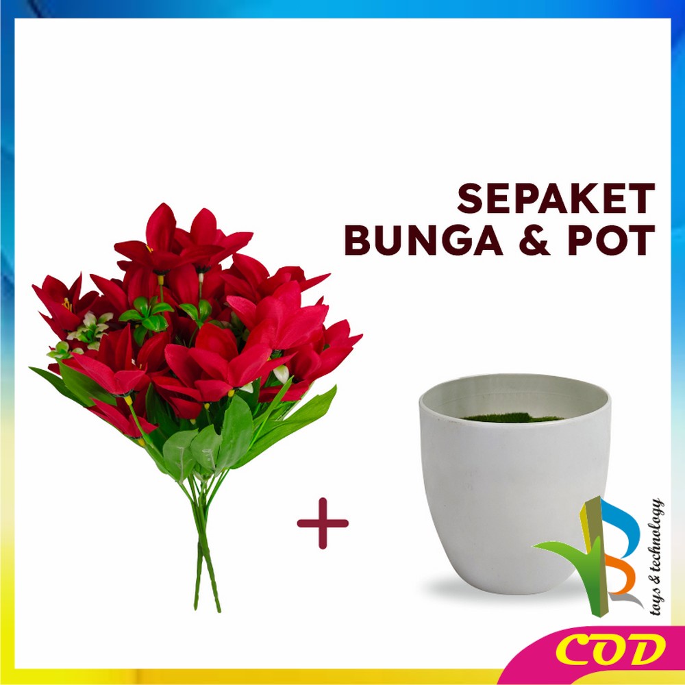 RB-C548 Pot Bunga Hias Ornamen Bunga Lily Artificial Plastik Bunga Ruang Tamu Bunga Dekorasi Rumah Hiasan Pajangan
