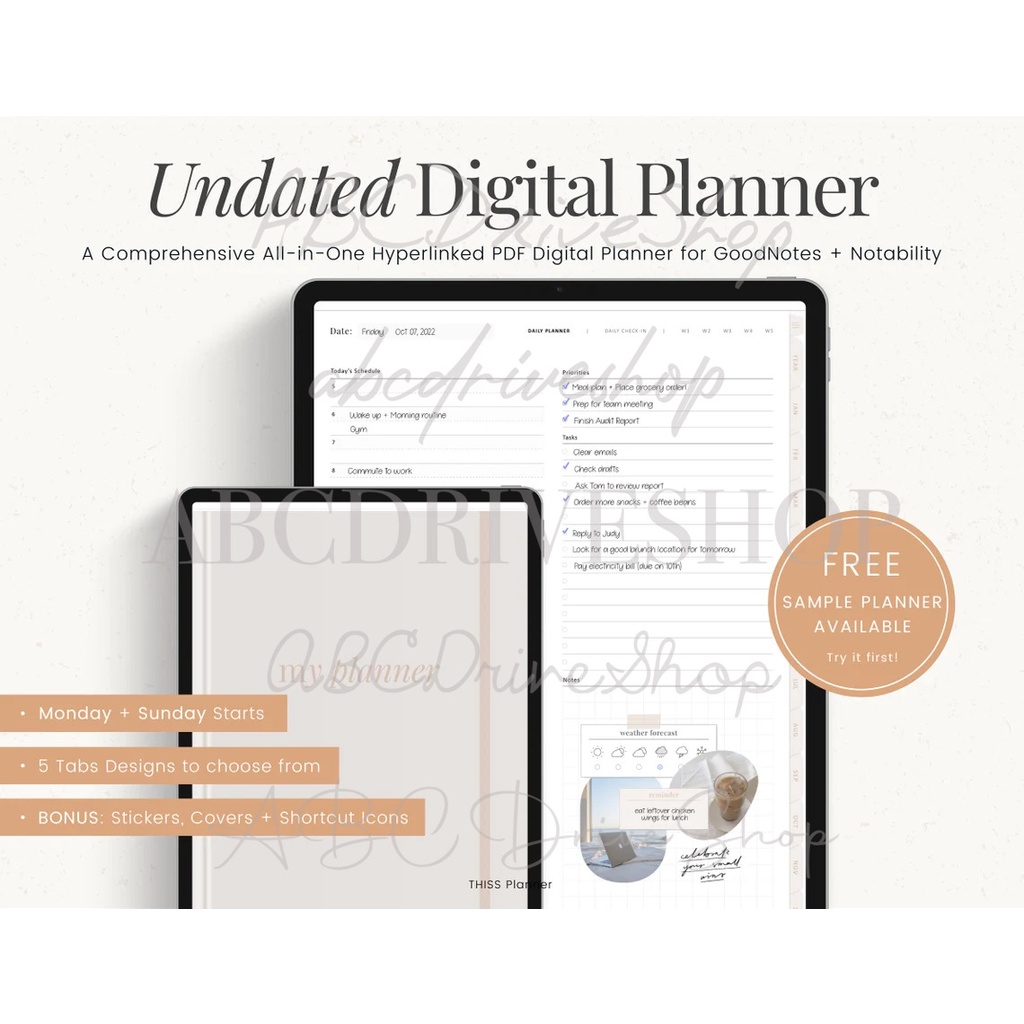 Digital Planner - Undated Daily Planner Portrait