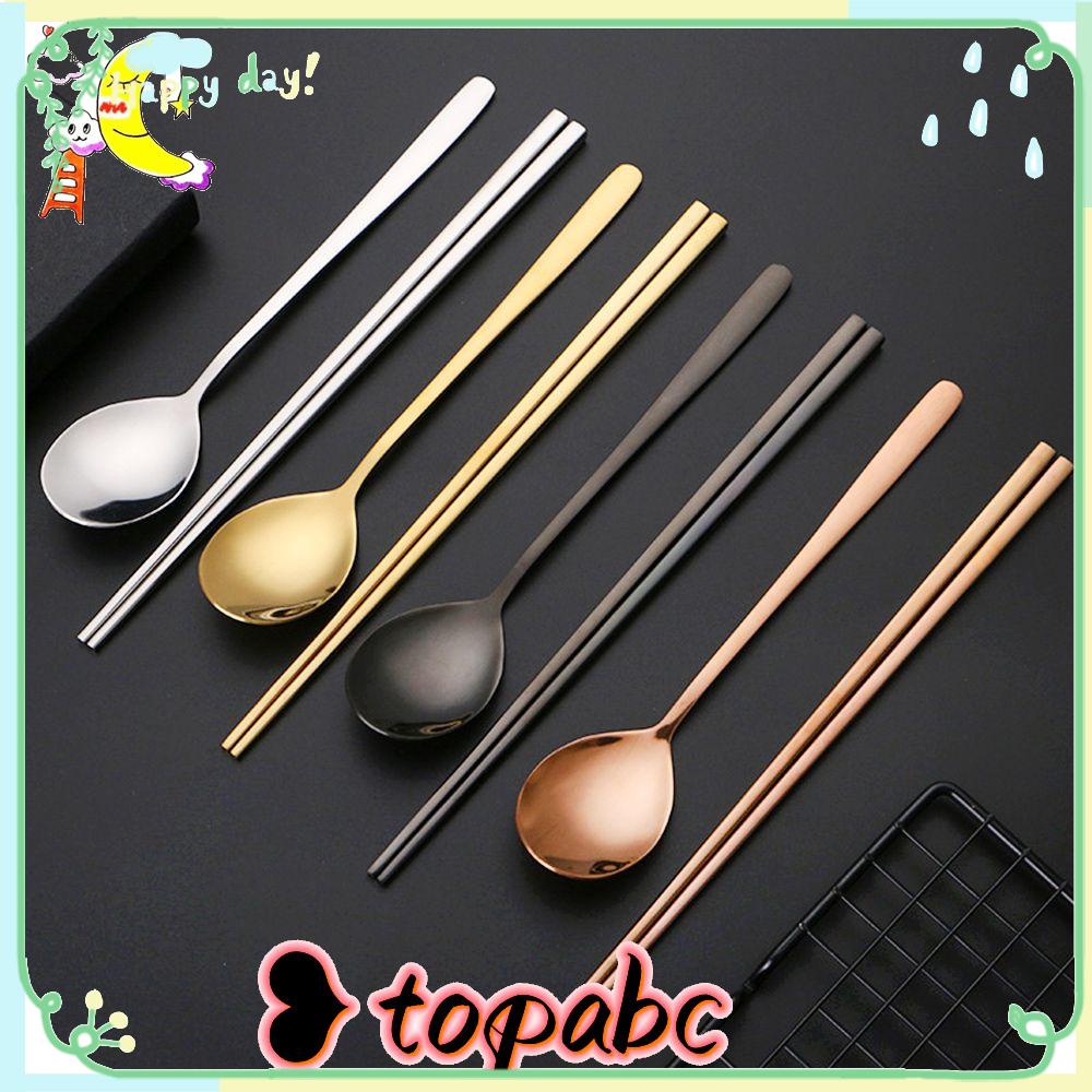 Top Set Alat Makan Gaya Korea Gagang Panjang Dessert Sendok Makan Siang Makanan Sumpit Spoon Set