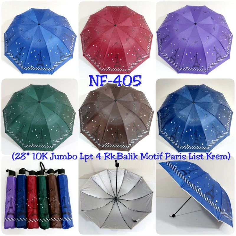 Payung Lipat 3 JUMBO Besar 10R Jari Motif PARIS Kode NF404 Anti UV