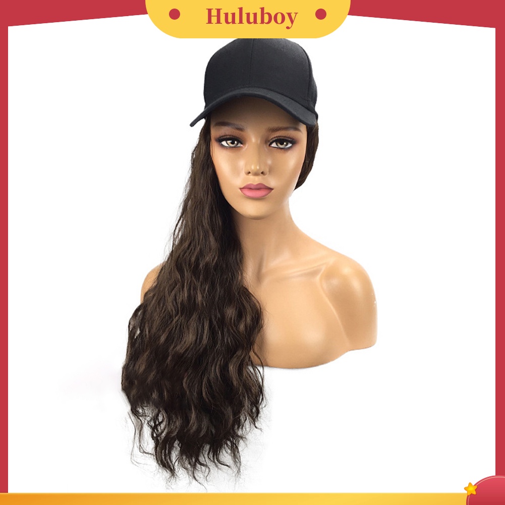 Wig Rambut Ekstensi Model Panjang Keriting Gelombang Dengan Topi Peaked Untuk Wanita