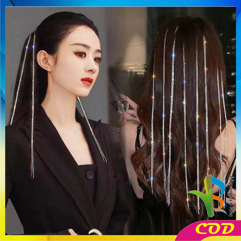 RB-C492 Jepit Rambut Model Rantai Rumbai Korean Style / Aksesoris Rambut Bling Bling Juntai Jepitan Berlian Imitasi Wanita