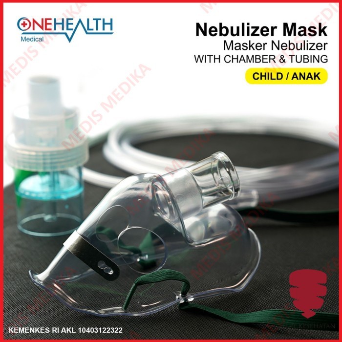 Masker Nebulizer Anak OneHealth Nebuliser Mask Udara Alat Bantu Pernapasan Napas Pernafasan Nafas Uap Child M Medium