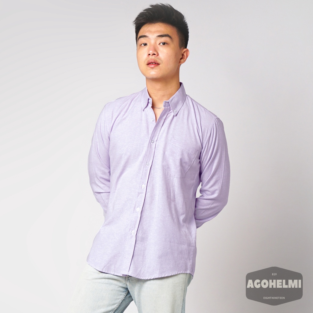 819 Kemeja Pria Lengan Panjang Polos Lilac Ungu Muda Soft Purple Lylac Purple Oxford Basic SIMPLE Slimfit Casual Tersedia Ready Sampai Size JUMBO BIG SIZE XXL XXXL