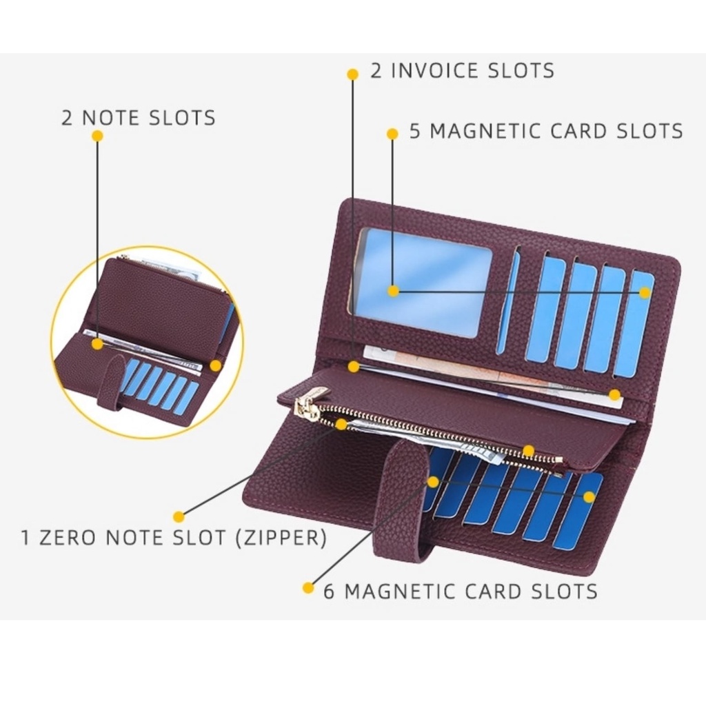 DOMPET LIPAT PANJANG WANITA BURGUNDY BAELLERRY ORIGINAL KULIT KESACHI KARTU WA618M2 IMPORT KOREA SLOT RESLETING PREMIUM UANG KOIN BRANDED REMAJA KEKINIAN CEWEK MURAH BATAM