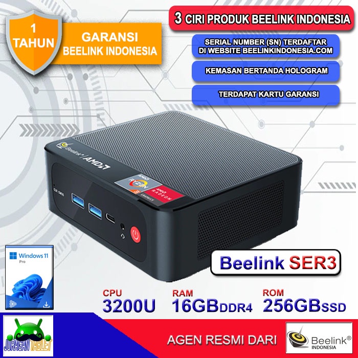 Mini PC Beelink SER3 AMD Ryzen 3200U 16GB/256GB SSD 4K Dual HDMI Windows 11 Pro