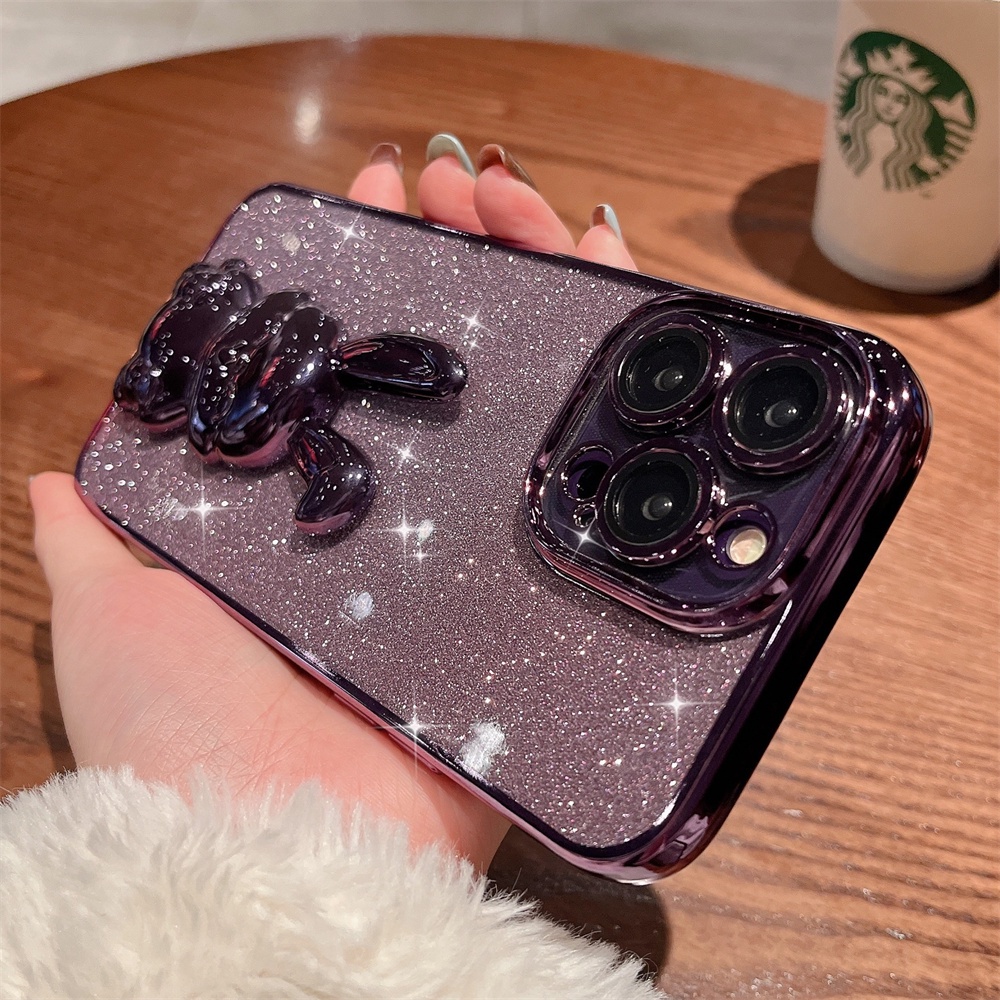 IPHONE Casing Ponsel Softcase Kelinci bracket Transparan Glitter Mewah Kompatibel Dengan Iphone14 13 12 11 Pro Max14 Plus TPU Penutup Pencegah Jatuh