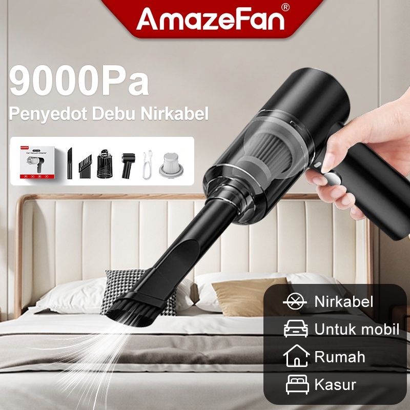 AmazeFan Penyedot Debu Nirkabel 9000Pa Mini Portabel Vakuum Penghisap Debu Mobil Vacum Cleaner Wet And Dry Wireless Vacuum Lantai Kasur Pembersih Penyedot USB Rumah Vaccum Meja Alat Sedot Debu Bed Facum Car Vakum Cleaner peralatan elektronik rumah tangga