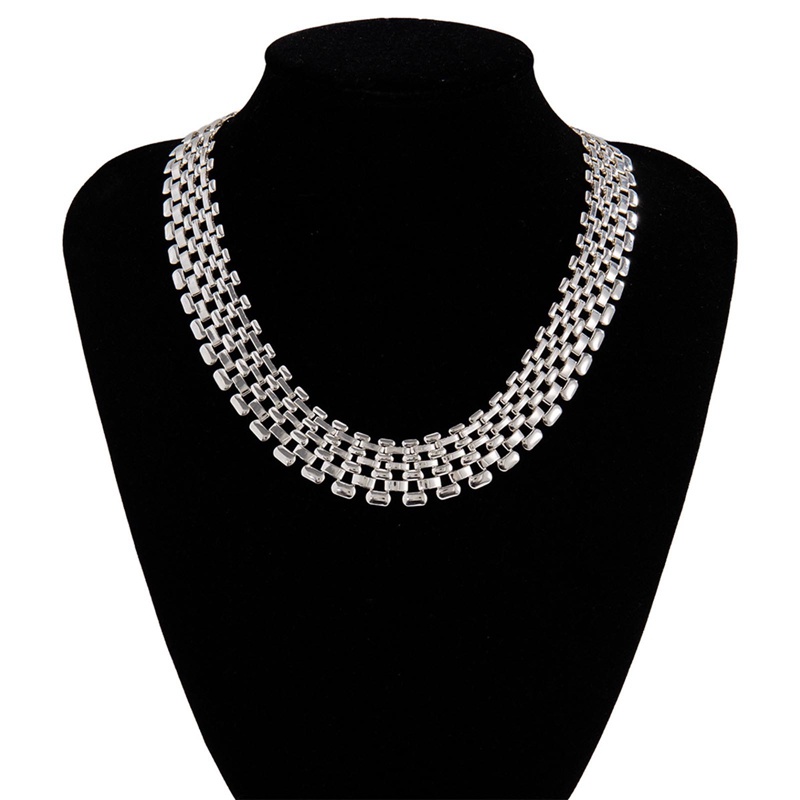 Fancyqube Punk Hip Hop Chunky Hollow Out Rantai Kalung Warna Silver Dikaitkan Chokers Lebar Kalung Untuk Wanita Statement Jewelry