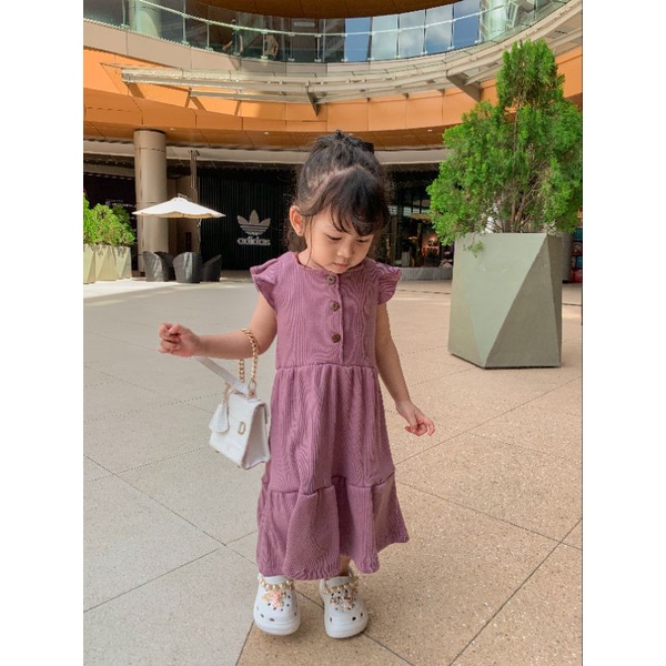 KELLY DRESS RUFFLE RIB KNIT | Dress Anak Bahan Knit 2-6 Tahun | Dress Anak Lucu Dress Anak Murah Kekinian