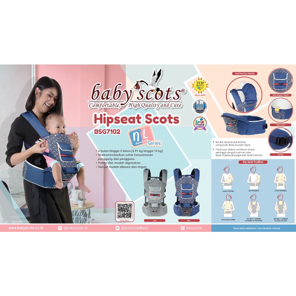 Baby Scots Hip Seat New Look Series BSG - 7102 / Gendongan Depan Baby Scot