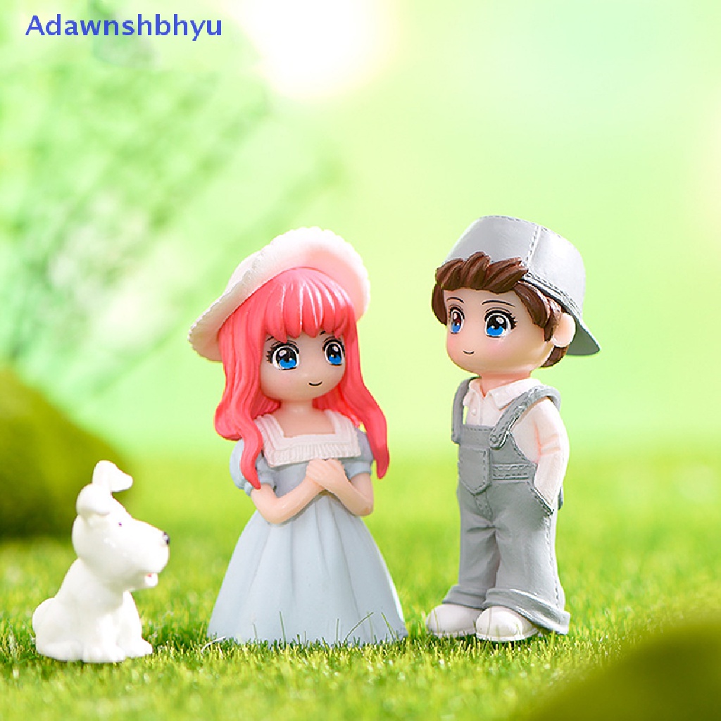 Adhyu 2pcs/set Mini Boy and Girl Lovers Fairy Garden Ornamen Rumah Lanskap Mikro ID