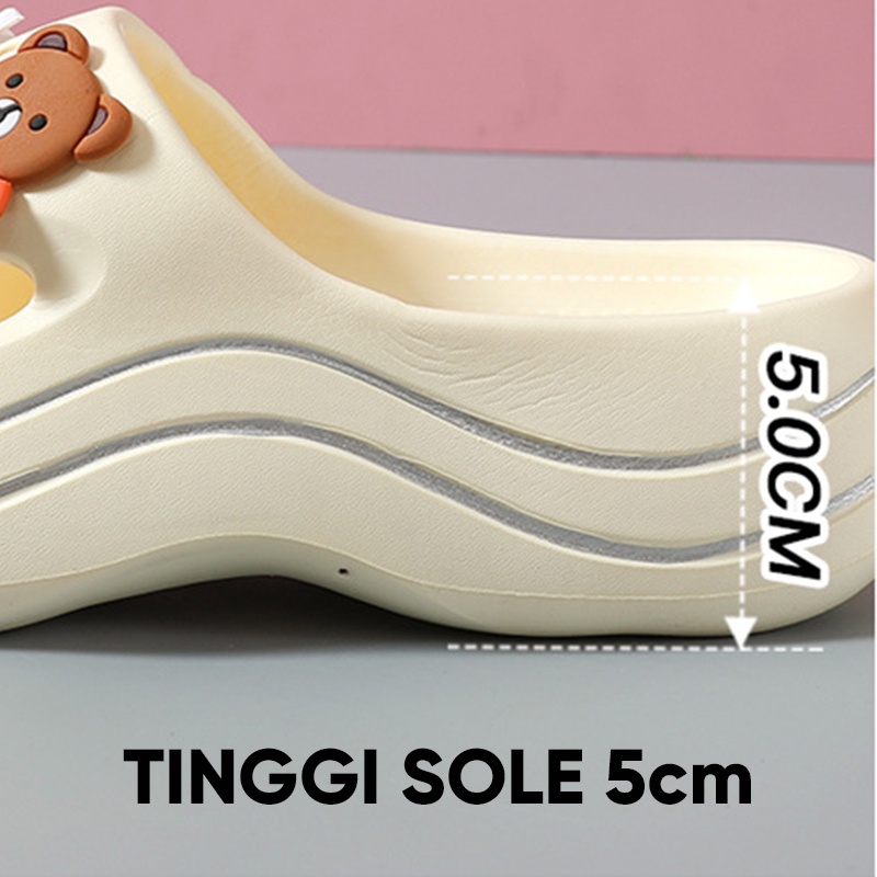 Lazy Bear Sendal Wedges Jelly Slip On H21 Sandal Platform Jibbitz Wanita Korea Super Soft EVA